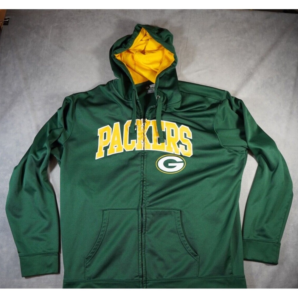 Mens Green Bay Packers‎ NFL Team Apparel Full Zip Hoodie Sweatshirt Green Sz XL
